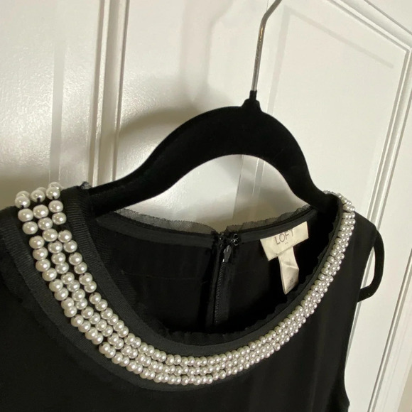 LOFT Pearl Detailed Collar Black Sheath Dress Sleeveless Cocktail Party … - Picture 7 of 12